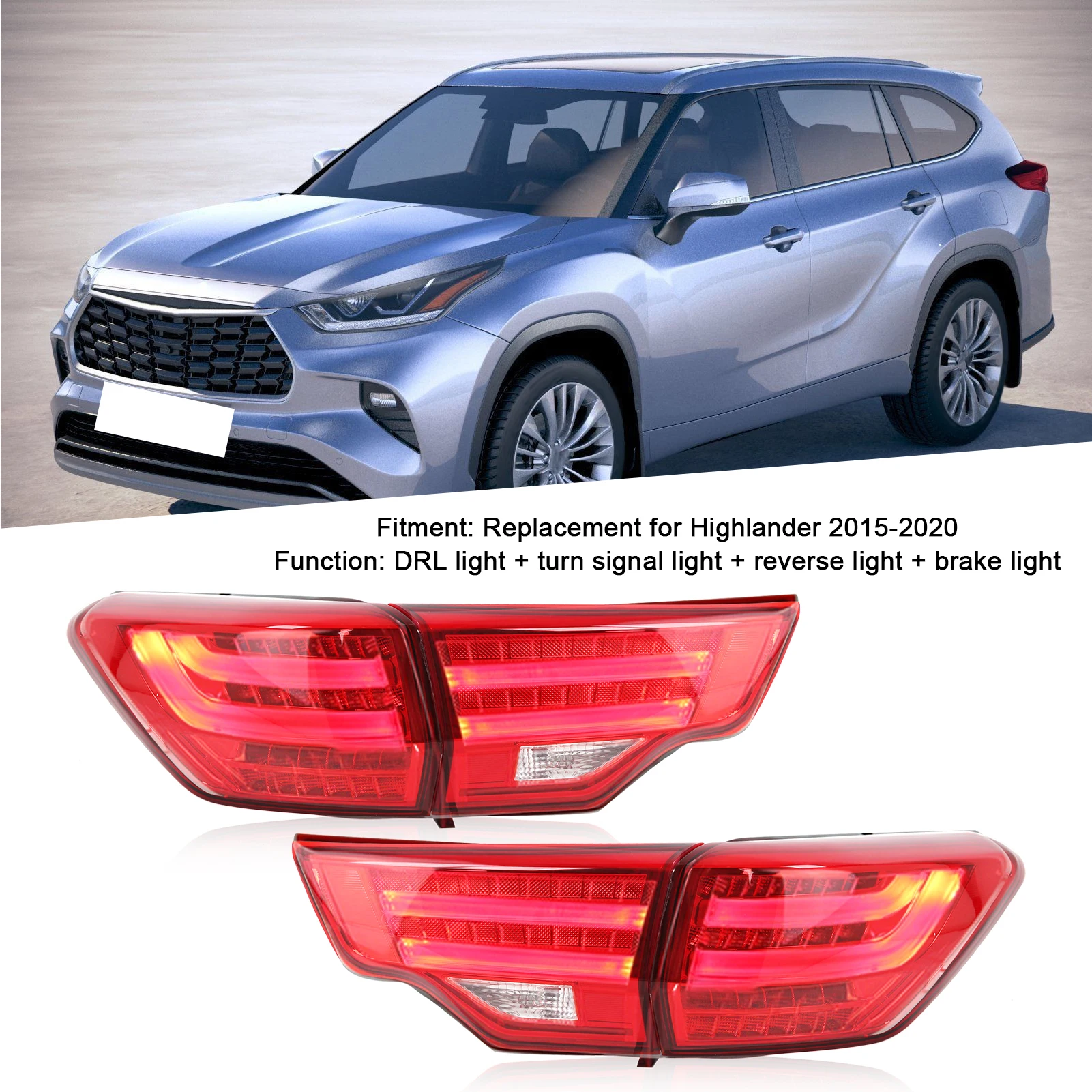 

Для Toyota Highlander 2015 ‑ 2020, 4 шт., фонарь заднего хода с встроенной красной линзой