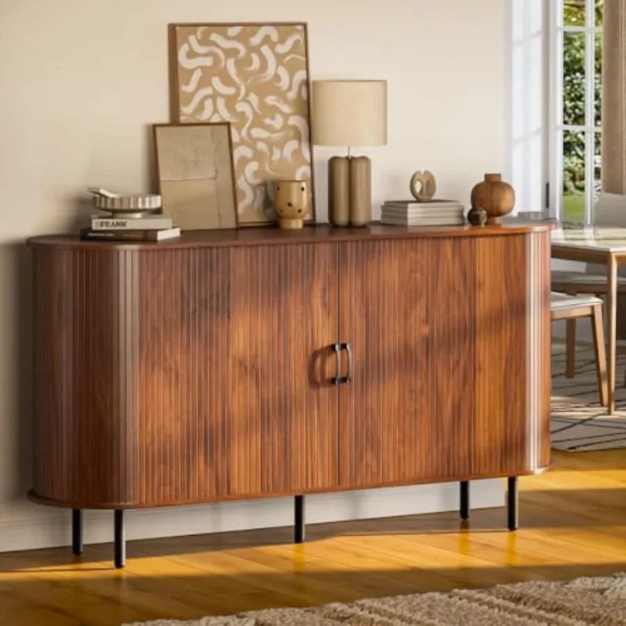 55 Wood Buffet Sideboard Cabinet with Storage for Entryway: Natural Wood Tone, Rustic Solid Wood Construction, Ample Concealed