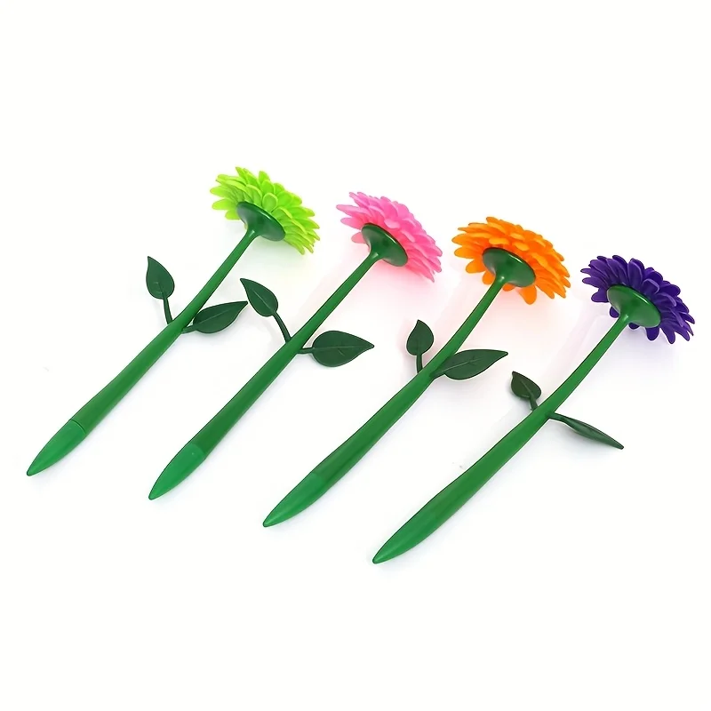 4 Creative Simulation Flower Ballpoint Pens, Multi-Color Mixed Floral Design Pens, 1.0mm Black Ink, Smooth Writing, Student Office Stationery, Teacher's Day Holiday Gift