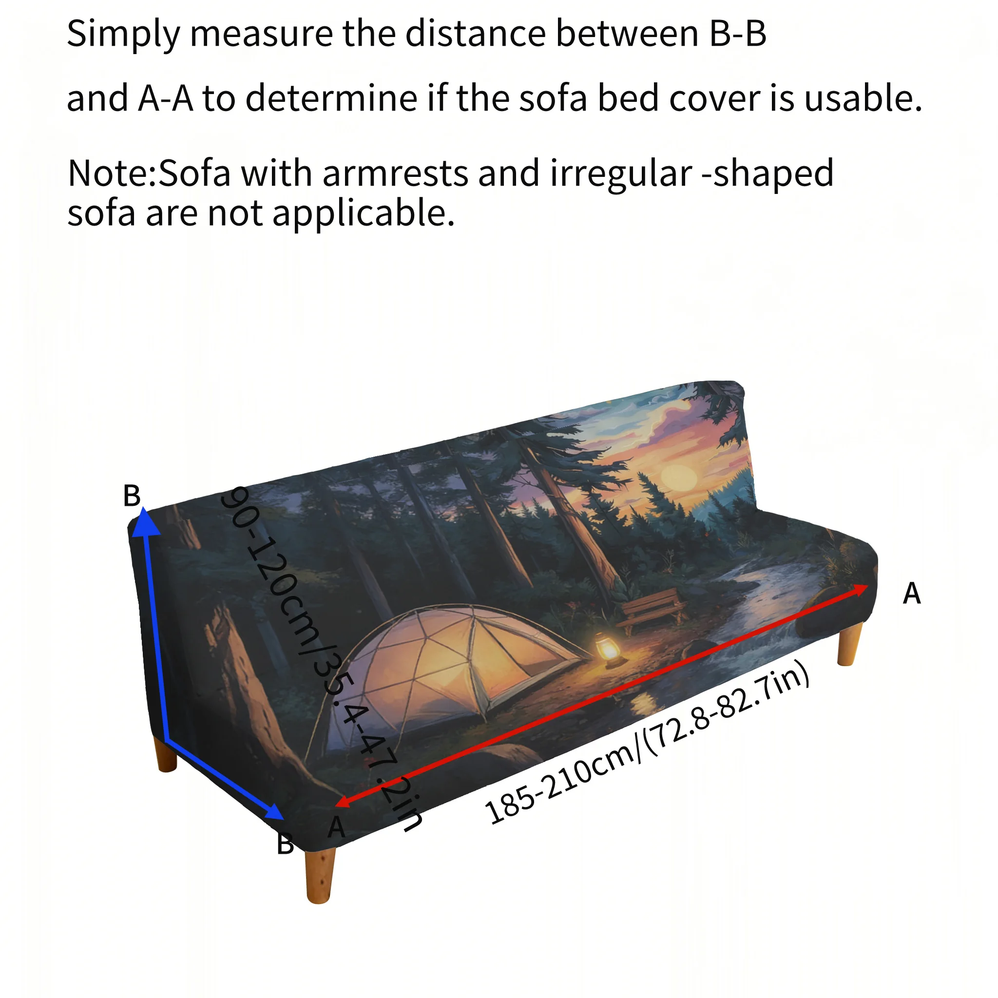 Armrest-free high-elastic sofa bed cover, fairy tale camping castle print pattern, dust-proof machine-washable sofa bed cover