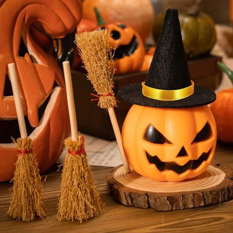 10/100pcs Mini Witch Hat and Broom Miniature Straw Brooms Halloween Party Craft Witches Decor Accessory Small Ornament DIY Decor - view 3