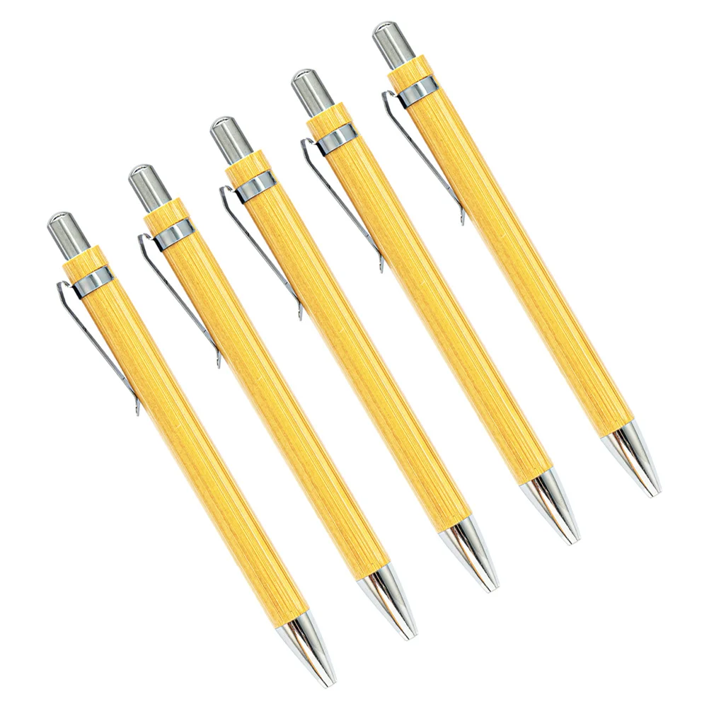 5 قطعة أقلام حبر جاف الخيزران الصحافة نوع مريح السلس أقلام الكتابة الاستخدام اليومي الأعمال القرطاسية الصحافة قلم حبر جاف