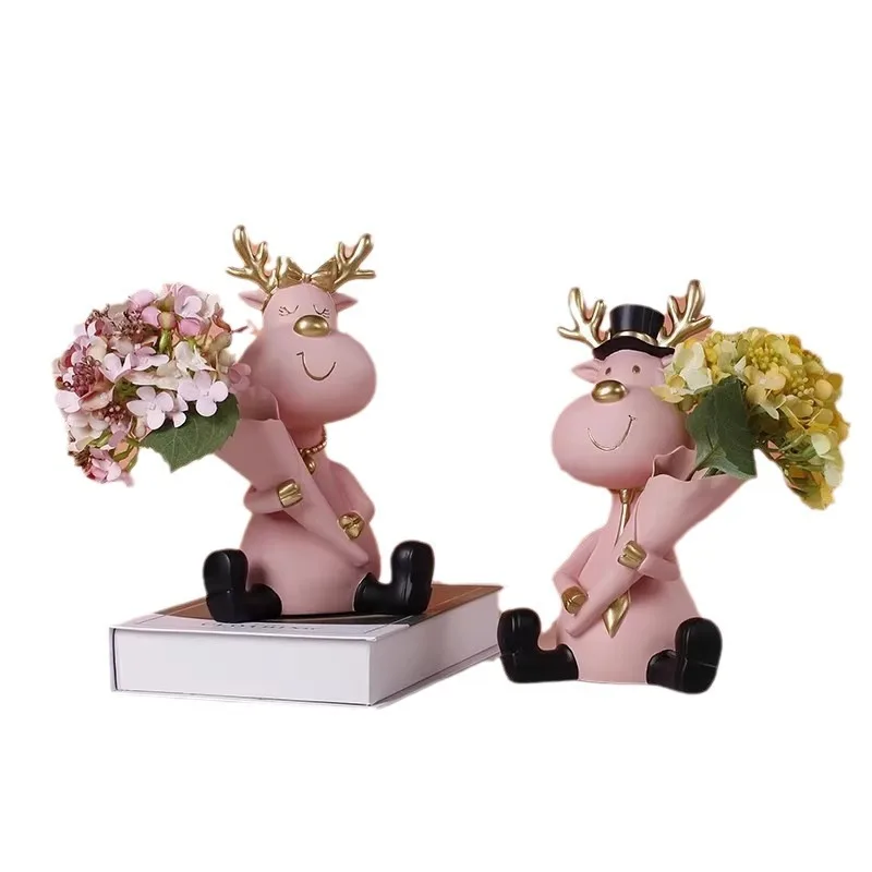 

Deer flower arrangement ornament simulation flower art wine cabinet side cabinet decoration