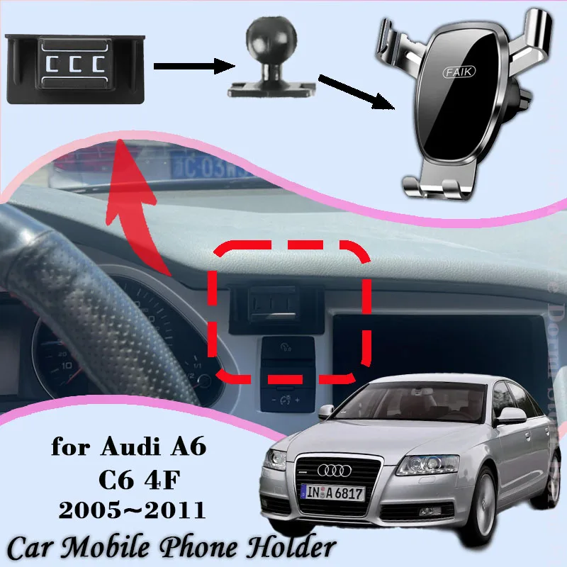 

Car Mobile Phone Holder For Audi A6 C6 4F 2005~2011 360 Degree Rotating GPS Special Navigation Mount Support Sticker Accessories