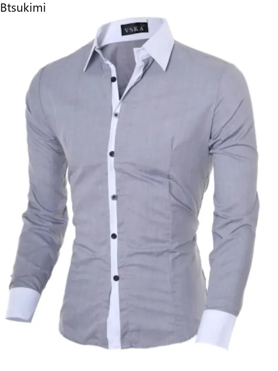 2025 Spring Autumn Dress Shirts for Men Fashion Patchwork Formal Business Social Long Sleeve Shirt Male Slim Casual Office Shirt