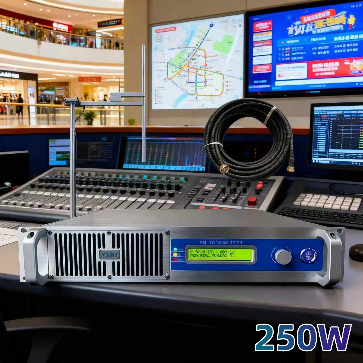 

HP- 250W FM Transmitter with Antenna & Cable – High-Quality & Long-Lasting Stable for Commercial Radio Stations