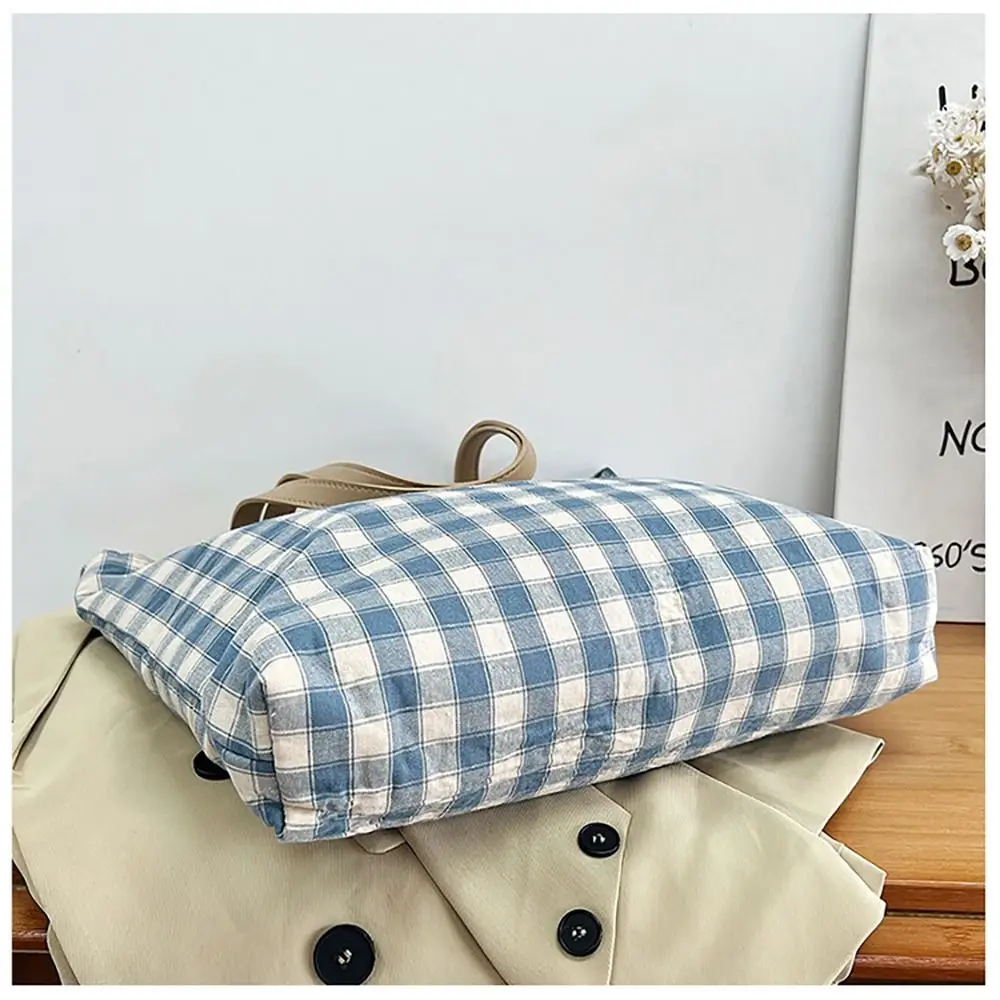 Canvas Tote Bag Gingham Plaid Reusable Grocery Handbag Shoulder Bag for Travel, Shopping, Weekend, Holiday Birthday Gift