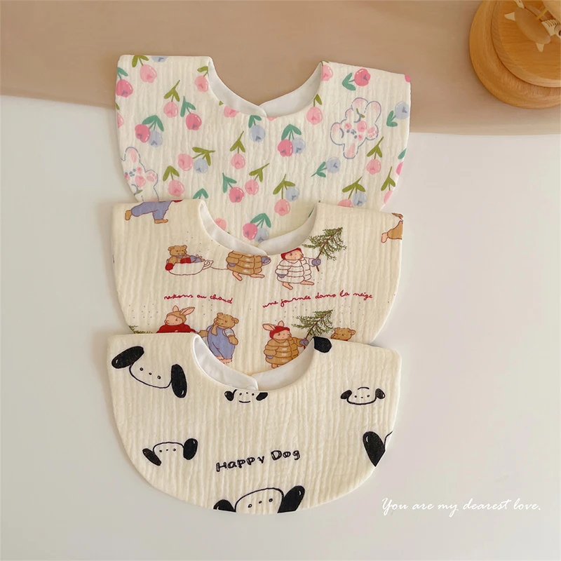Cartoon Print Baby Bibs Gauze Cotton Newborn Saliva Towel 0-3Year Toddler Burp Cloth Soft Neckerchief Kids Feeding Accessories