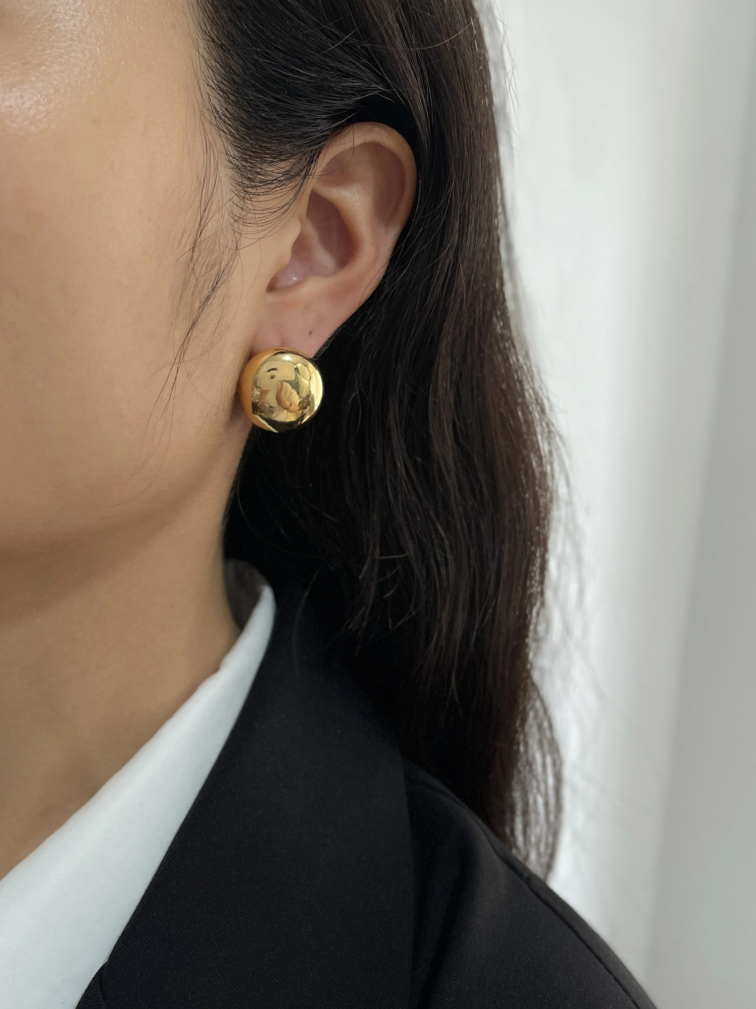 Peri'sbox High Polished Gold Silver Plated Metal Ball Clip On Earrings Women's Minimal Chunky Dome Earrings Jewelry Statement view 2