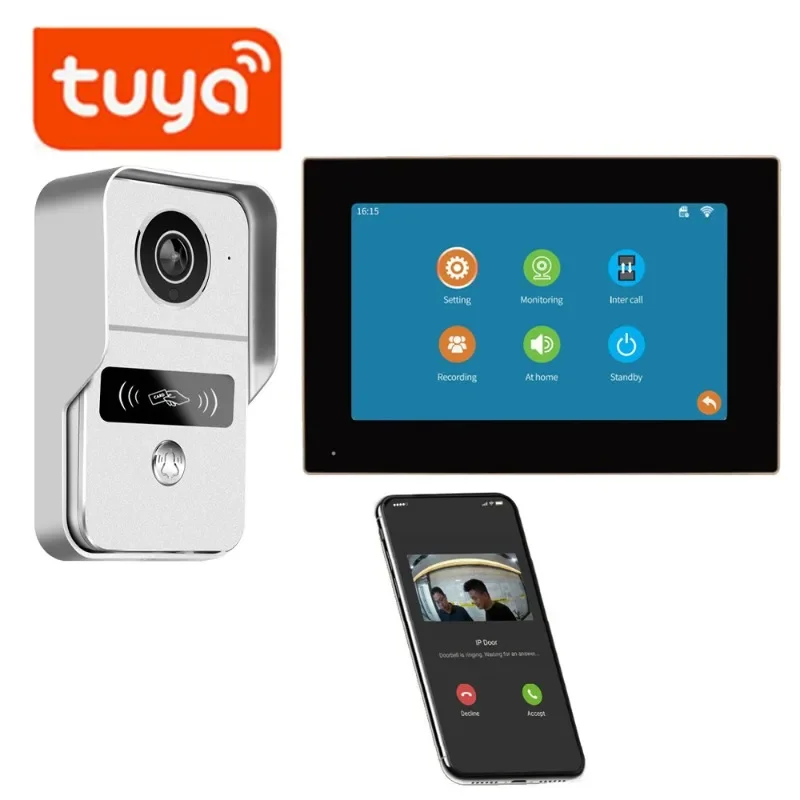 Tuya 1080P Wifi Video Doorbell 7/10 inch TFT Touch Screen Smart APP Home Intercom Kits for RFID Access Control System Villa