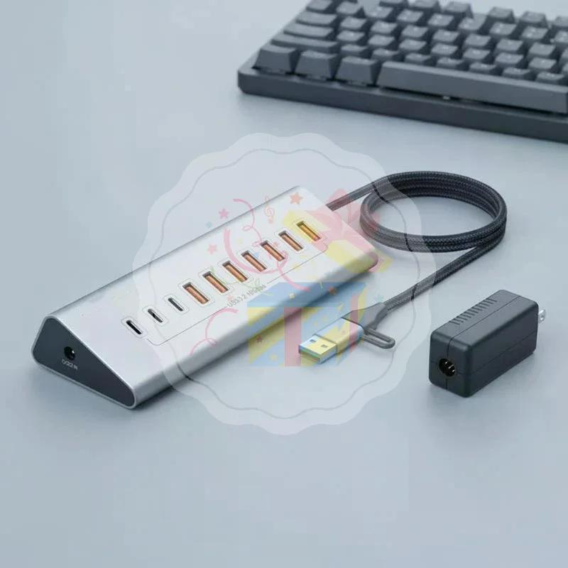 Blueendless 10-Port USB 3.2 Gen2 HUB 10Gbps High Speed Aluminium USB C/A Dock for Laptop PC Desktop Workstation