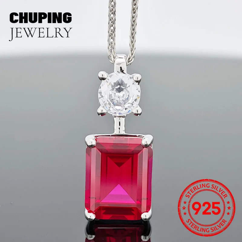 

ChuPing Fine Jewelry Lab Grown Colored Gemstones Octagonal Cut 8*10mm 4CT Pendant Necklace S925 Silver Valentine Gift For Women