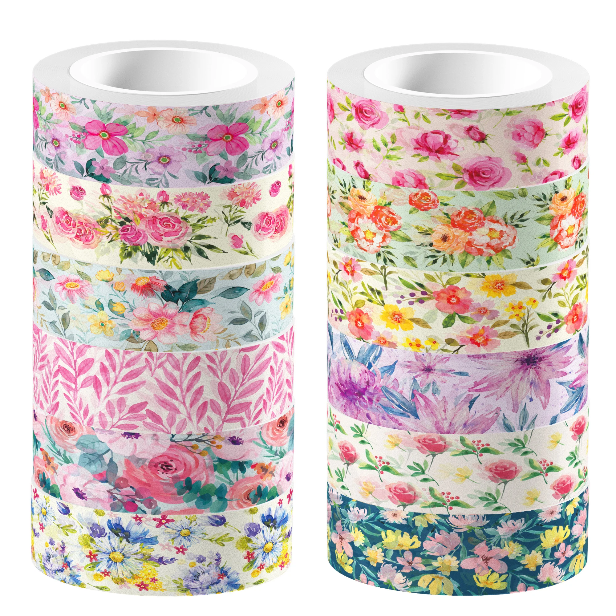 12pcs Floral Flowers Masking Tape Decorative Paper Sticker Washi Tape for Bullet Scrapbook Gift Wrapping DIY Craft
