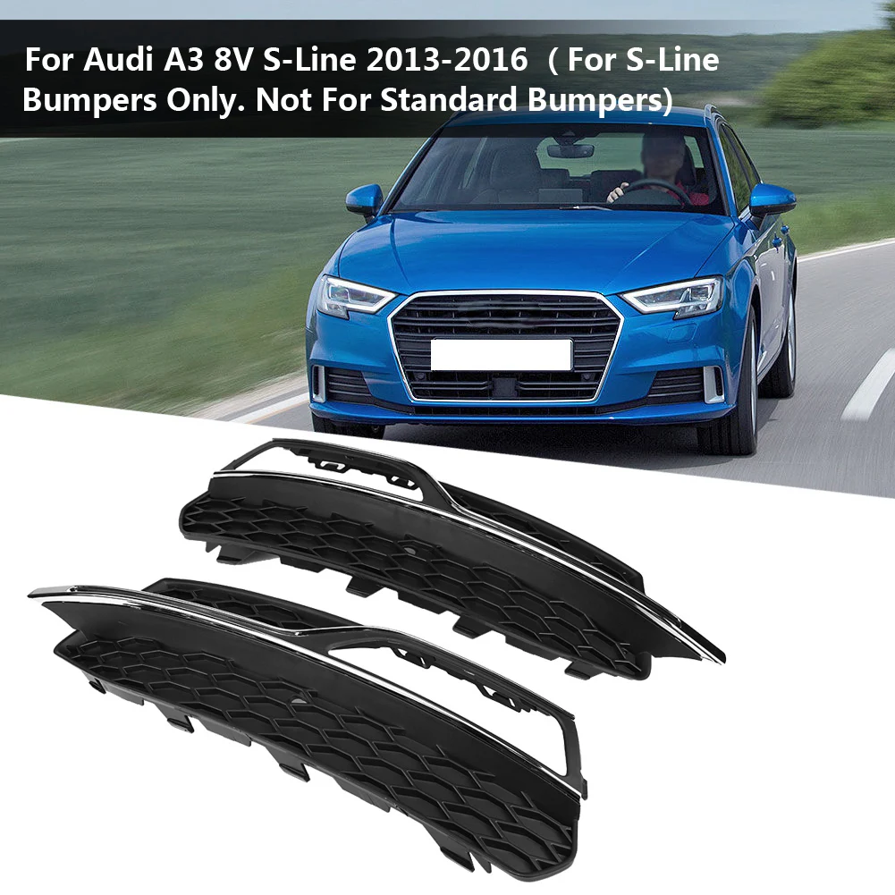 

Gloss Black S3 Style Front Bumper Fog Light Grilles for Audi A3 S-line 8V (2013-2016)