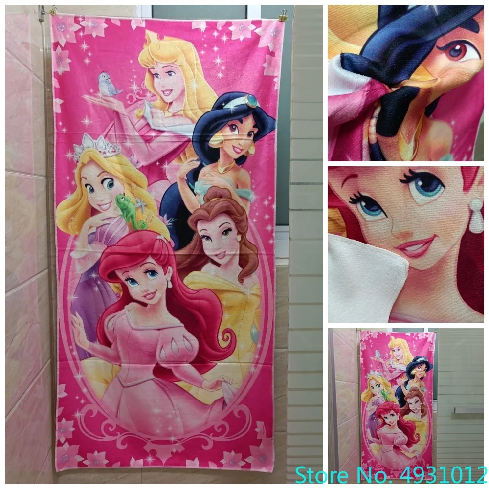 Cartoon Frozen Elsa Princess Rapunzel Belle Jasmine Aurora Mermaid Baby Bath Towel 75x150cm Microfibre Kids Adult Beach Towels