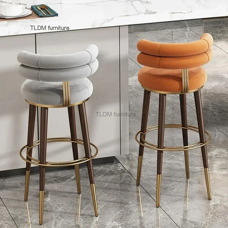 Luxury Stainless Steel Rotating Bar Chair Italian Fabric High-foot Bar Chairs for Kitchen Modern Minimalist Home Back Bar Stools