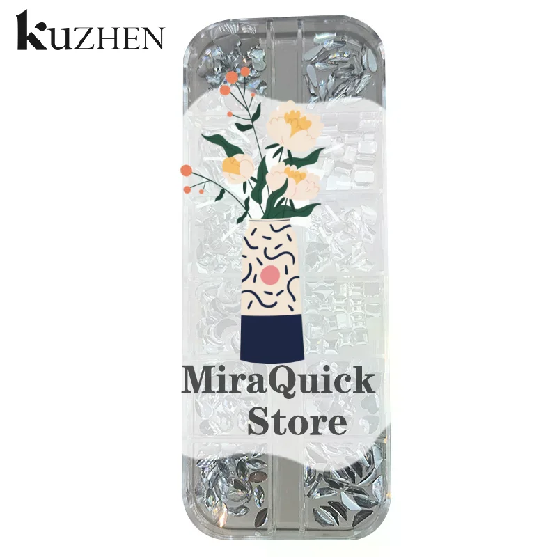 12 Siatek Kryształków Brokatowych z Płaskim Dnem, Geometryczne Nieregularne Ozdoby do Paznokci, Akcesoria do Manicure DIY