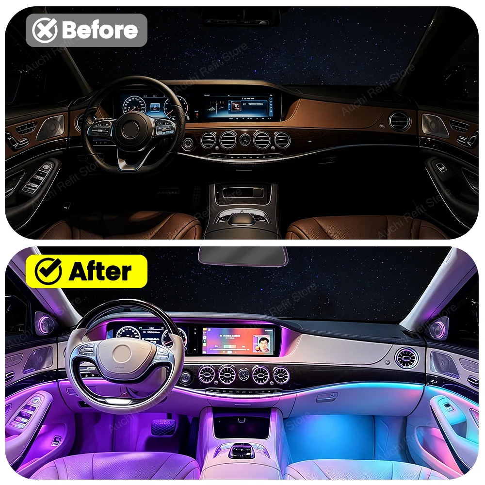 Auchi LED 7/64 Color Ambient Light For Mercedes Benz W222 S-Class 2014-2020 Car Active Colorful Lnterior Modification Lighting