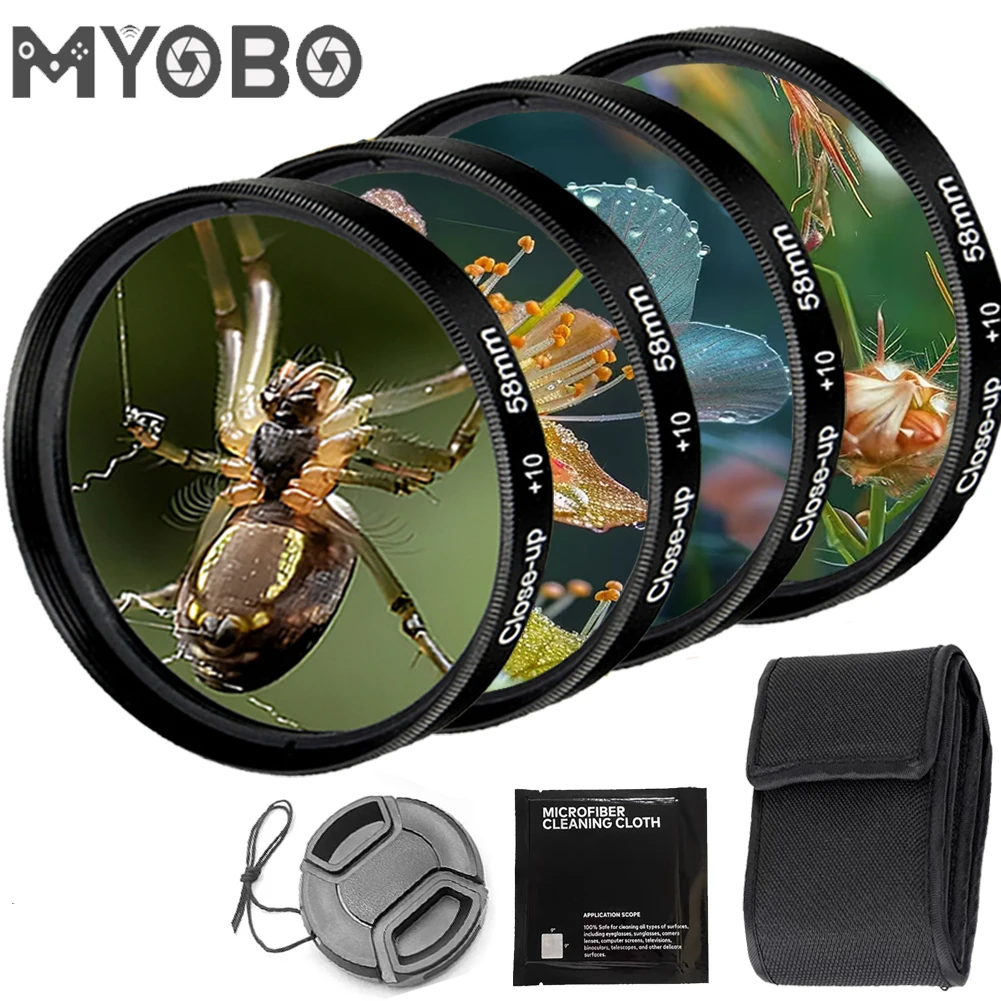 Close-up Filter Kit 4 Pcs(+1,+2,+4,+10) Macro Filter - 37 40.5 43 46 49 52 55 58 62 67 72 77 82 mm Close-up Lens Filter Kit Set