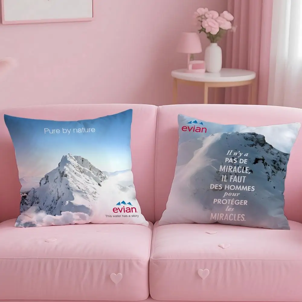Classic Beverage Brand Evian Cushion Cover Soft & Easy-Wash Pillow Case – Versatile for Couch, Bed, Travel and Office