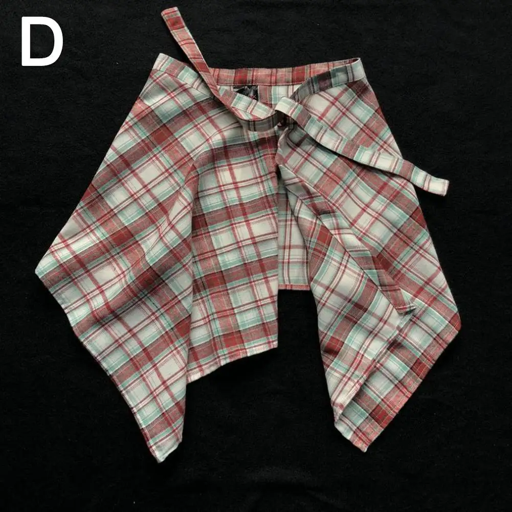 Lässiger Unisex-Rock mit unregelmäßigem Karomuster, Schleifenknoten, elastischer Taille, Hemdstil, blau-weißes Gittermuster, Mini-A-Linien-Kurzrock – Detail 21