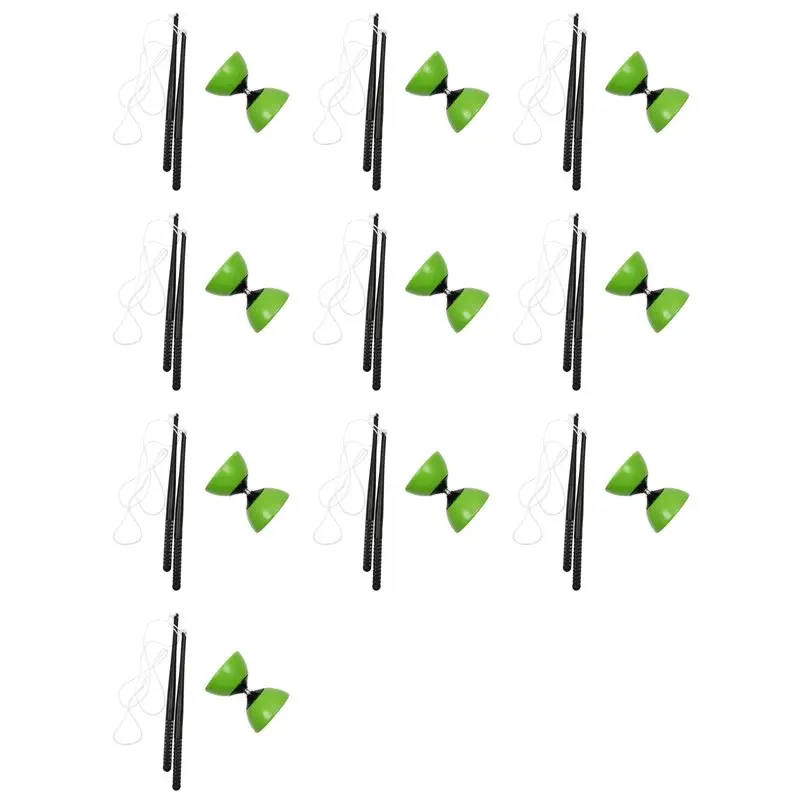 

10X пластиковая чаша Diabolo для жонглирования, вращающаяся китайская йо-йо, классическая с ручными палочками, зеленая