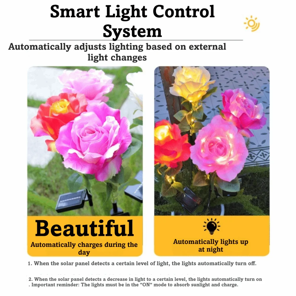 LED LED Solar Rose Lamp Rose Flower Waterproof Outdoor Solar Lights Sunlight Rechargeable Solar Lamp Garden Lighting