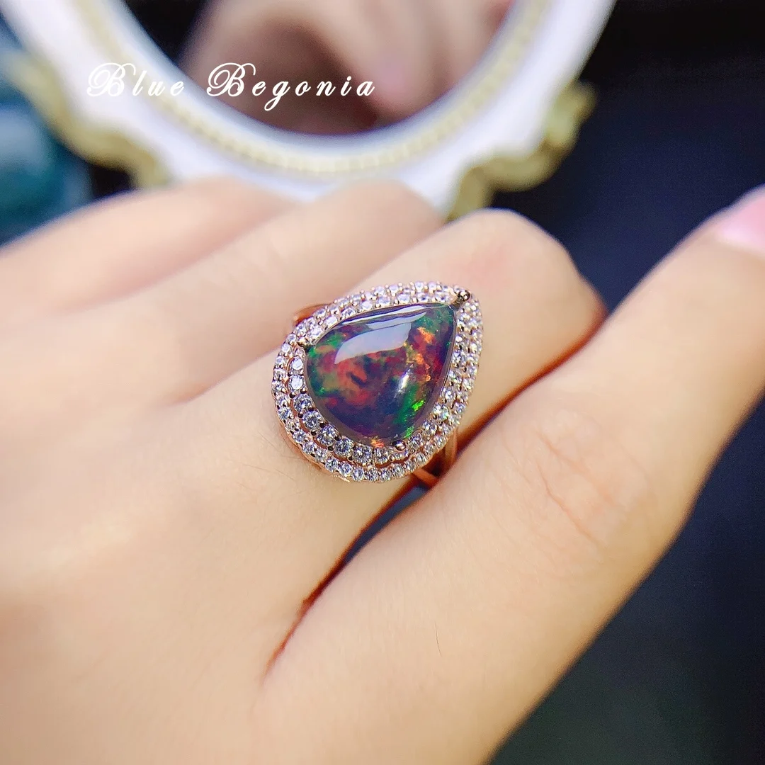 

10*14MM Natural Opal Ring Big Gemstone Jewelry for Women Wedding Engagement Gift 925 Sterling Silver