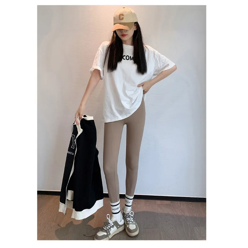 Fall Winter Brushed Shark Leggings Pants Women Seamless Naked Feeling High Waist Slim Legging Sports Fitness Women Leggings