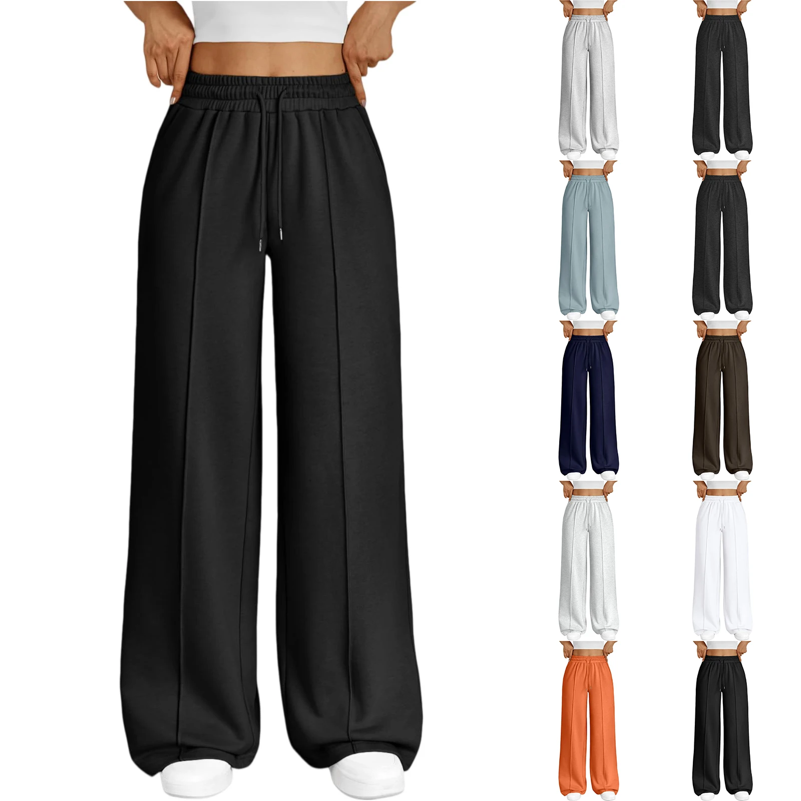 Wide Leg Pants For Women’S Fleece Lined Sweatpants Straight Pants Bottom All-Math Plain Fitness Joggers Pants Travel Basic