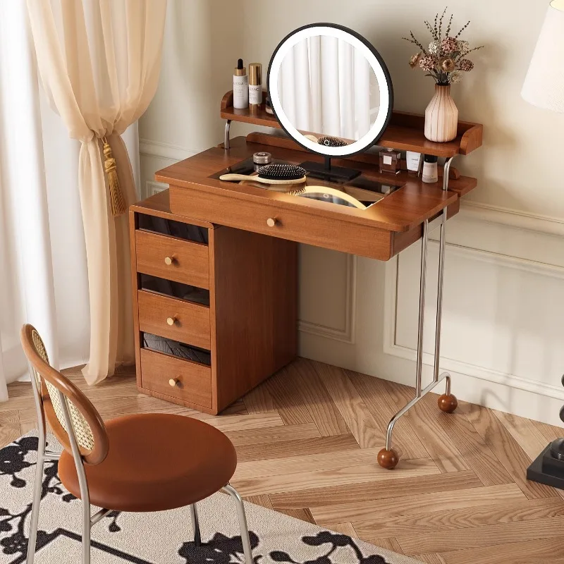 

Solid wood dresser chest integrated bedroom small apartment makeup table storage cabinet