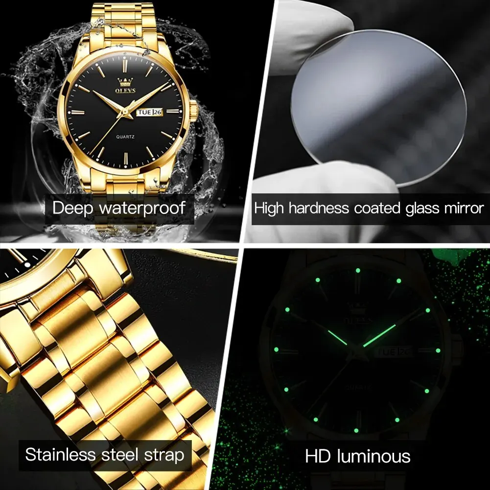 OLEVS 6898 Top Original Quartz Watch for Men Luxury Brand Business Calendar Waterproof Luminous Stainless Steel Mens Wristwatch