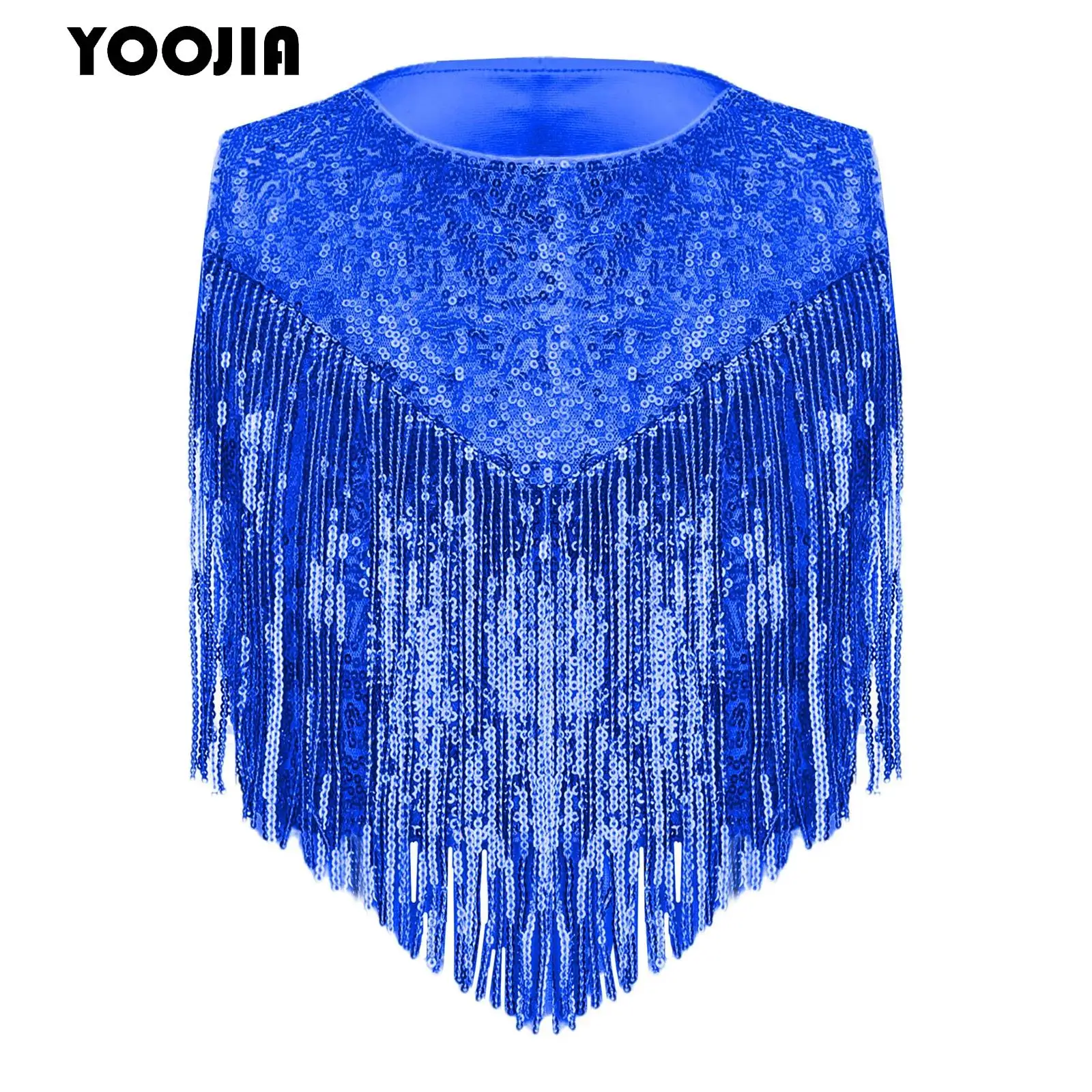 Child Sleeveless Chest Sequins Tassels Vest Tank Tops Girls 70s Disco Crop Top Halloween Carnivals Party Jazz Dance Performance