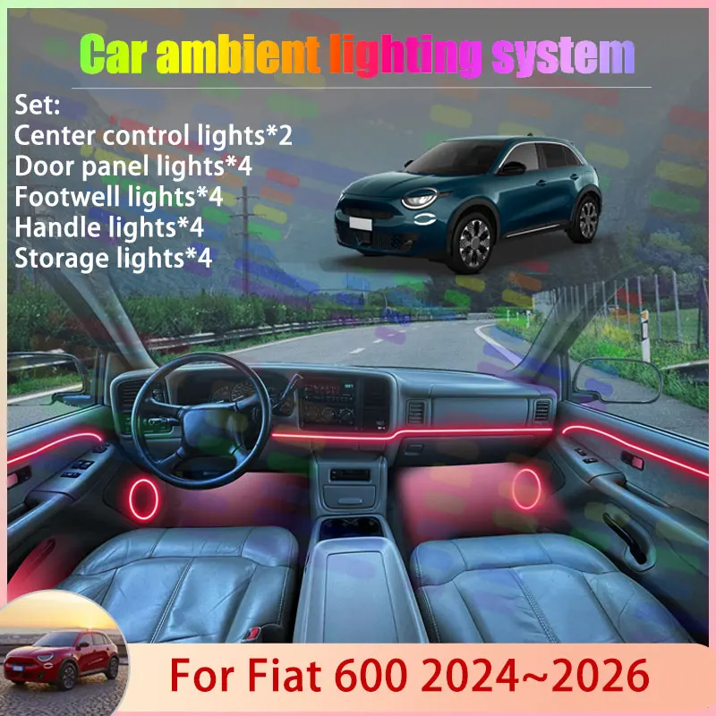 

For Fiat 600 Abarth 600e 2024 2025 2026 2/18 in 1 Car Atmosphere Light Lamp RGB Shade Ensemble Streamer Atmosphere Set Auto Part