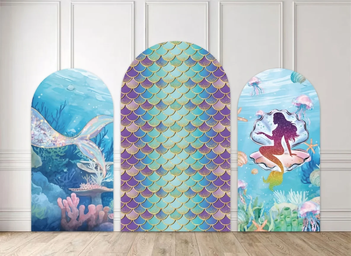

Фон-покрытие «Подводный мир» на заказ: Русалка, рыбья чешуя, кораллы, принцесса. Декор для дня рождения девочки, детского праздника, фон для фотозоны.