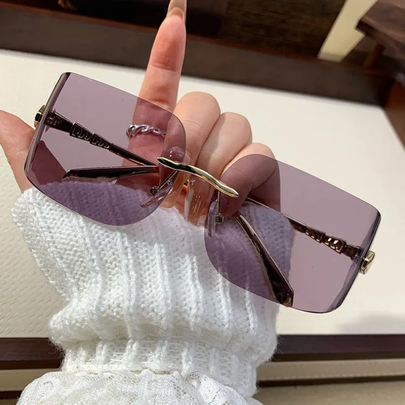 Randlose Metall-Sonnenbrille für Damen und Herren Luxus-Designer Farbverlauf-Gläser Reise-Eyewear UV400-Schutz