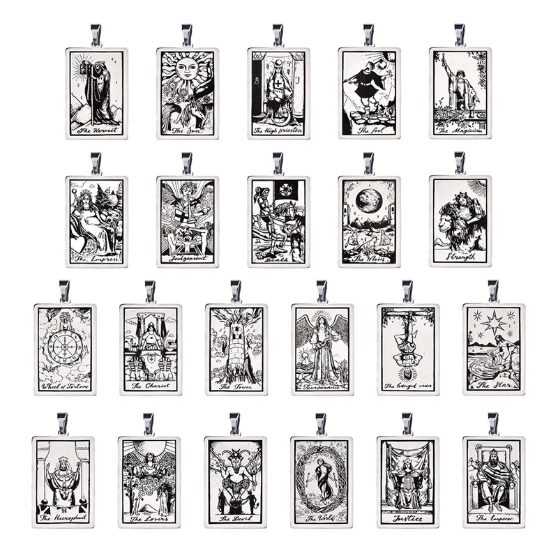 22 PCS Tarot Pendant Cards In Bulk Aesthetic Tarot Stainless Steel Card Pendants For Jewelry And Necklaces DIY Supplies