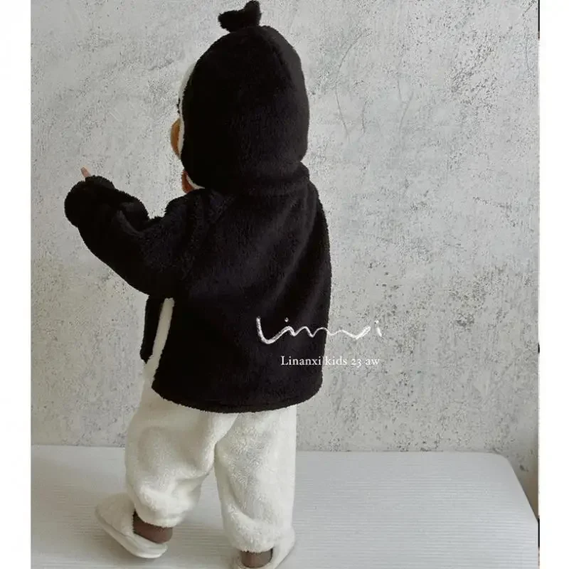 2024 New Home Clothes Boys Girls Clothes Boutique Kids Homewear Cute Penguin Set Baby Warm Sets Children Autumn Winter Clothing