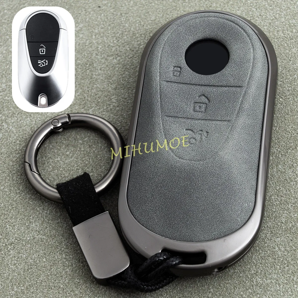 For Mercedes Benz C300 E350 S550 C E S CLE GLC EQS EQE 300 350 450 Metal Leather Car Key Fob Case Cover Keychain 2024 2023 2022