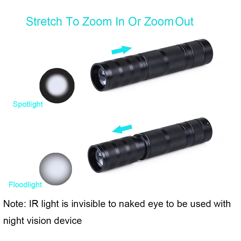 Lanterna infravermelha para visão noturna, tocha IR, luz de preenchimento, dispositivo de escopo, laser zoomable, caça, 850nm