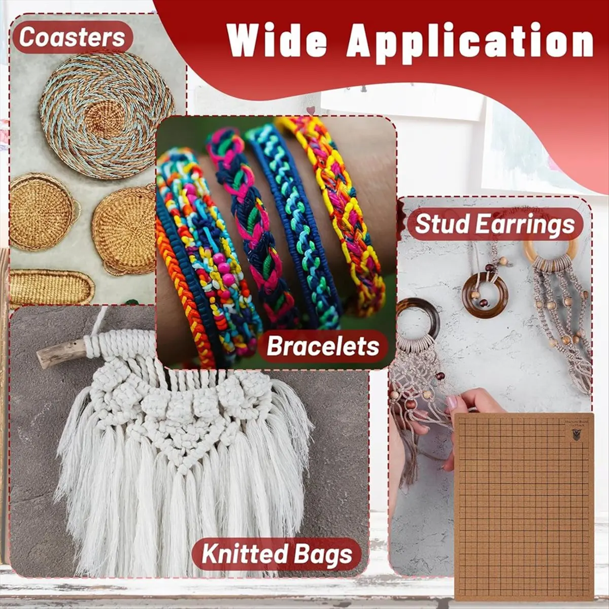 

Надежный — 108 шт. инструментов и принадлежностей для макраме, регулируемый держатель, двусторонние сетки, ножничная линейка для создания плетения браслетов