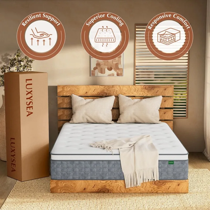 Materasso Queen, Materassi Queen Size da 14 pollici in una scatola, Materasso ibrido in memory foam, con molle insacchettate individuale per Motion Is