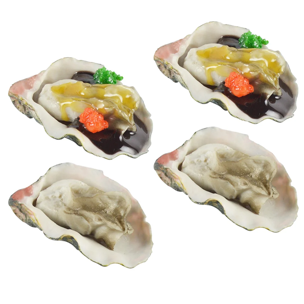 

4 Pcs Simulated Oysters Vivid Food Toys Seafood Fake Model Realistic Play Grilling Accessories Pretend Restaurant Playset Pvc