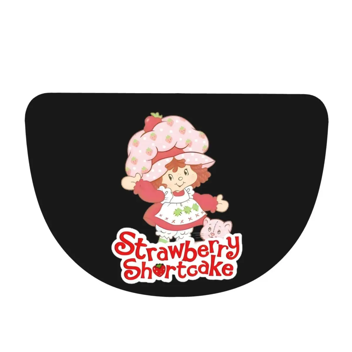Sweet Strawberry Character Art Soft Flannel Half Round Doormat Non Slip Bathroom Mat Absorbent Floor Carpet for Living Room