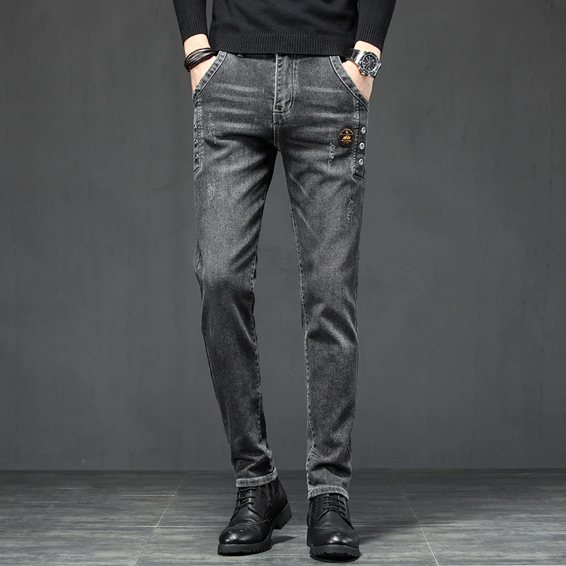 2022 Pop Men's Jeans Cotton Business Casual Advanced Stretch Regular Slim Fit Denim Trousers Black Pants Male 28-38