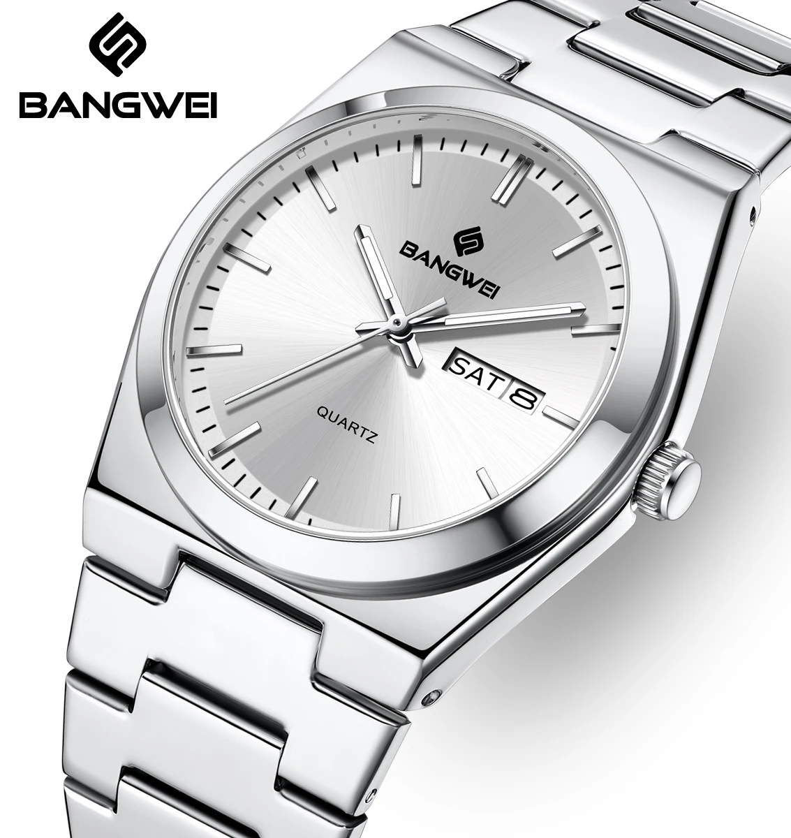 

BANGWEI simple new men's watch calendar week quartz clock waterproof luminous luxury business mens wristwatch reloj hommes+BOX