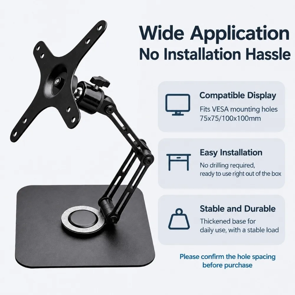360 Degree Rotation Monitor Stand Height Adjustable Free Suspension VESA Mount Bracket Round Base Square Base Monitor Arm Mount