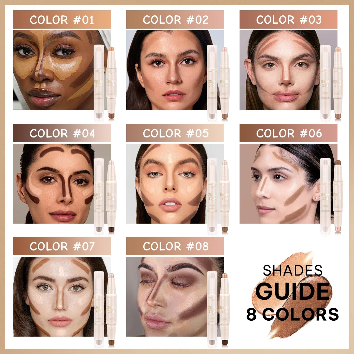 防水デュアルエンドマットコントゥア＆コンシーラースティック汗に強く、汚れにくいナチュラルルック仕上げ