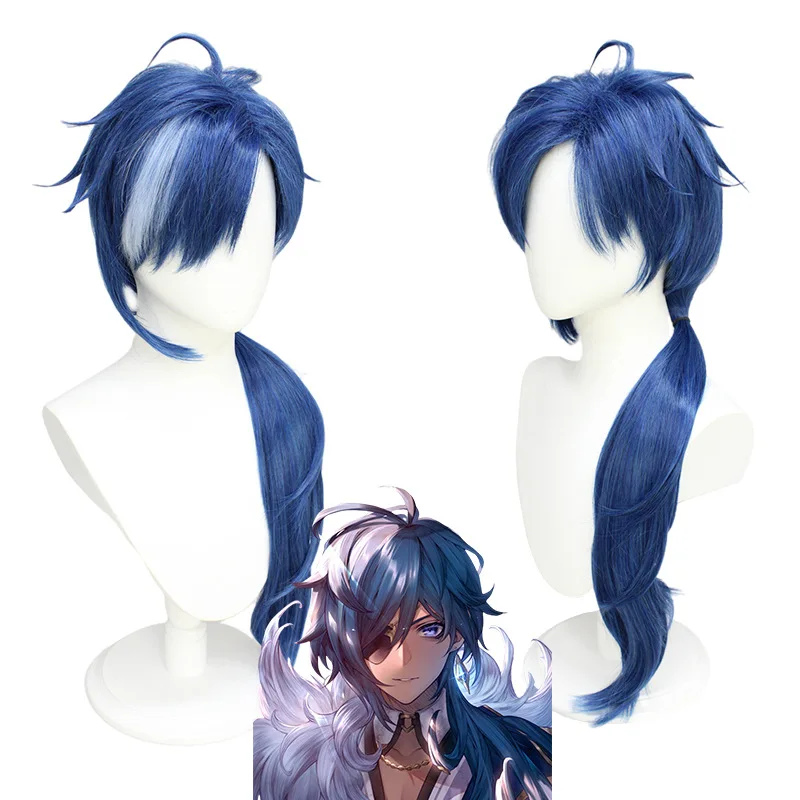 

Anime Wigs Genshin Impact Kaeya Cosplay Men 80cm Long Ink-blue Wig Cosplay Costume Heat Resistant Synthetic Hair Peluca