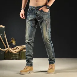 2024 Spring and Autumn New Classic Fashion Solid Color Vintage Jeans Men's Casual Relaxed Comfortable Stretch High Quality Pants